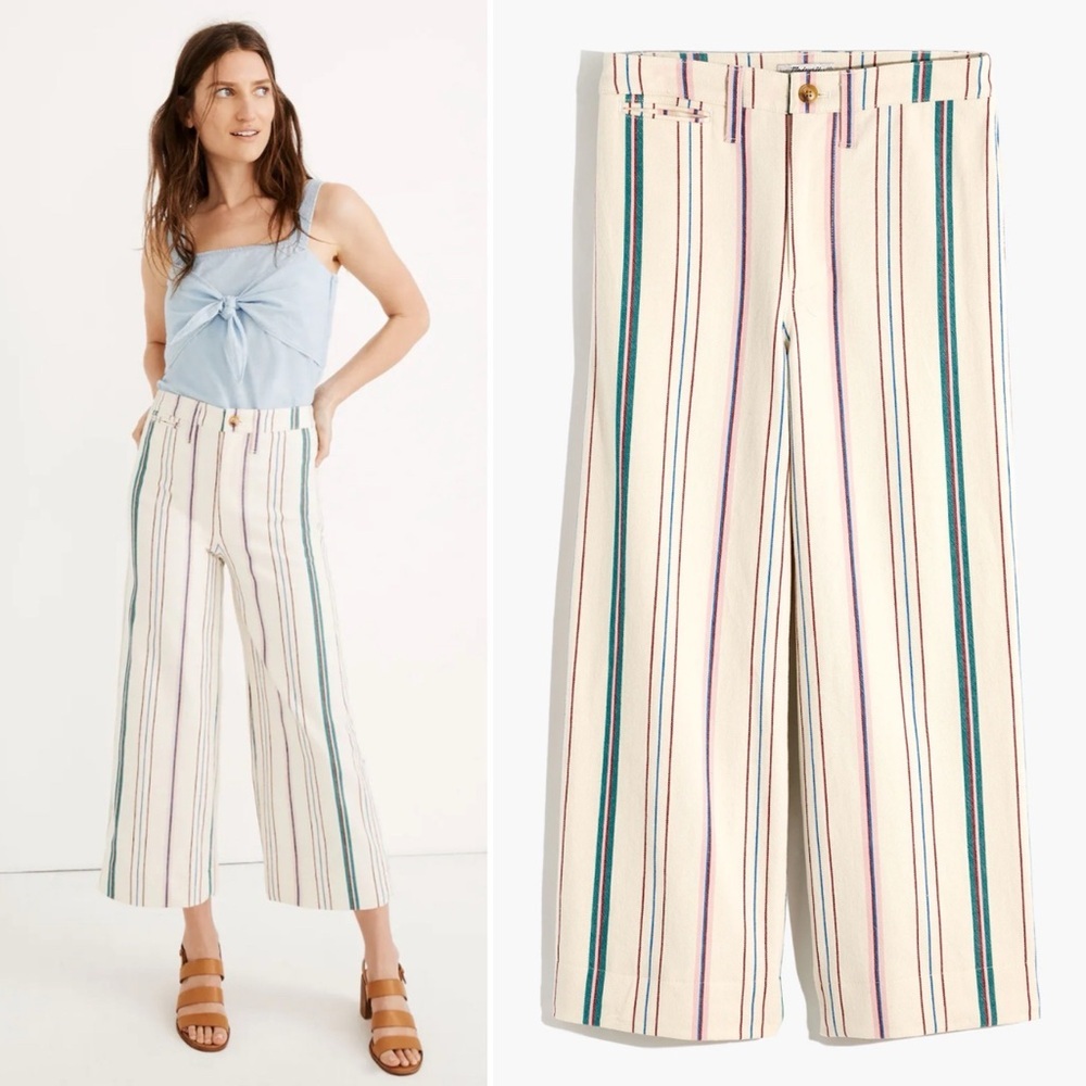 NEW Madewell Striped Wide Leg Crop Pant